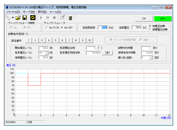 IEC 61000-4-34　16A超の電圧ディップ、短時間停電、電圧変動試験